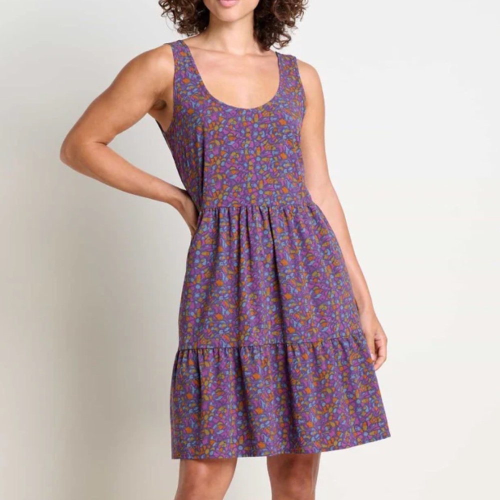 Toad&Co Purple Floral Tiered Sleeveless Dress